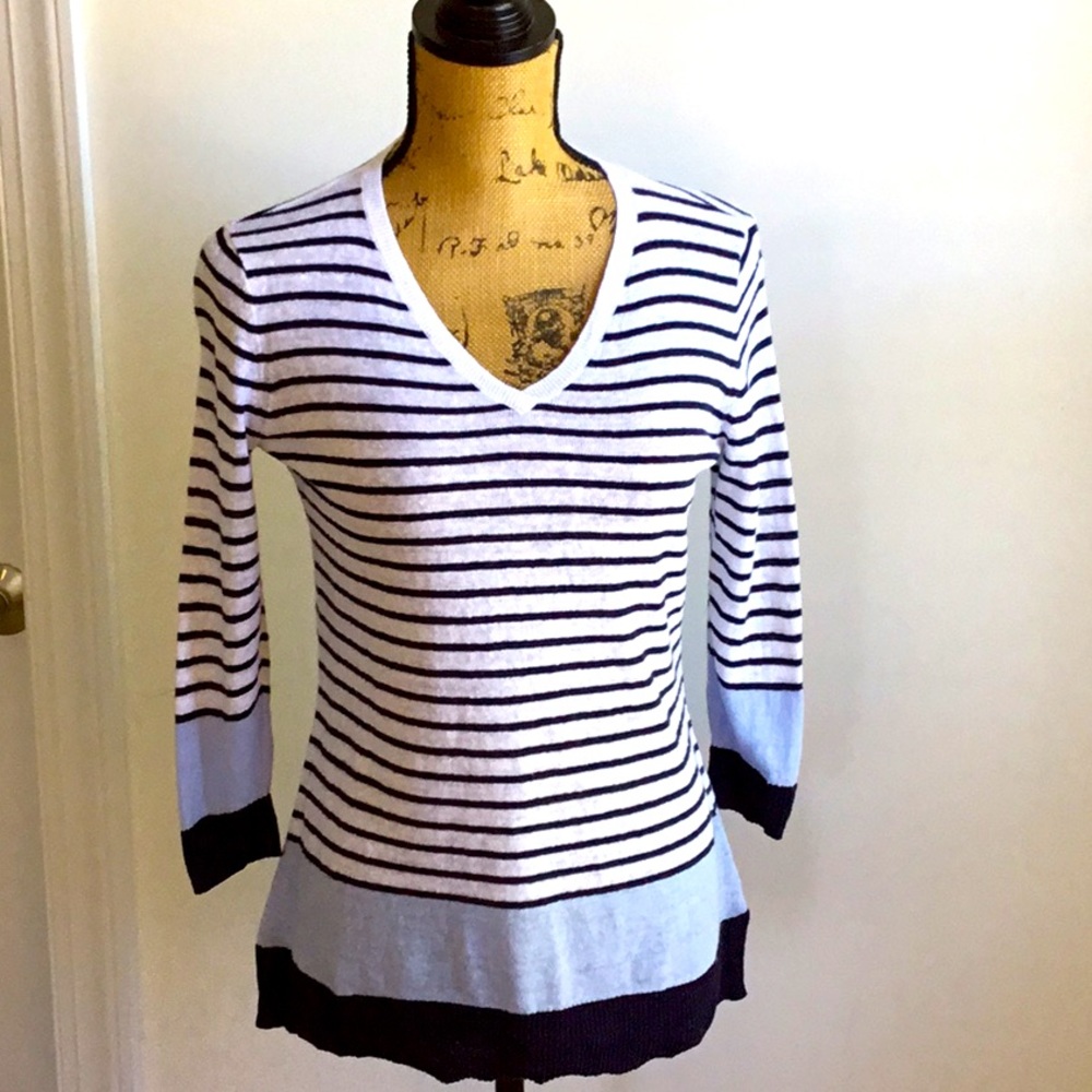 Talbots Petite striped Linen blend top.